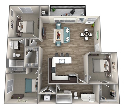 3 bedroom 2 bath Jonagold Floor Plan at Hearth Apartment Homes, Washington